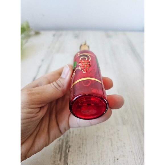 Glass Italian wine champagne bottle rhinestone red ornament Xmas tree - Picture 7 of 8